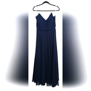 Jenny Yoo Collection Women's Navy Blue Spaghetti Strap Maxi Dress-Size 6 EUC